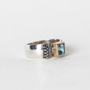 Designer Silver Ring with 14K Gold and Aquamarine